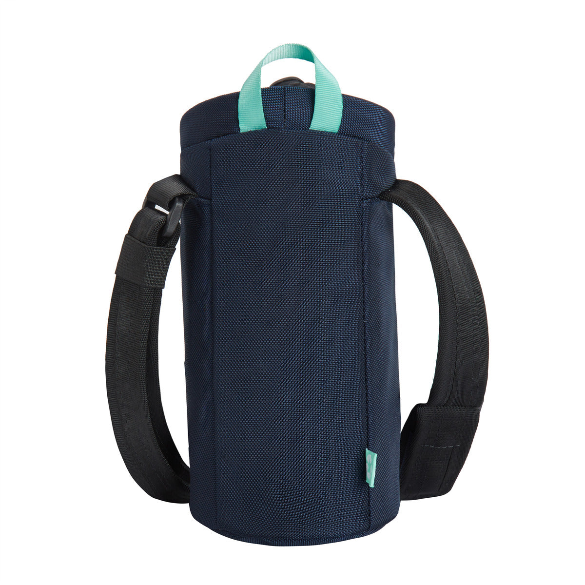 The Travelon Anti-Theft Greenlander Bag is a navy insulated bottle holder with black straps and a teal handle.