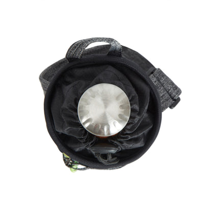 Top view of the Travelon Anti-Theft Insulated Water Bottle Bag, black with drawstring, made from recycled materials.