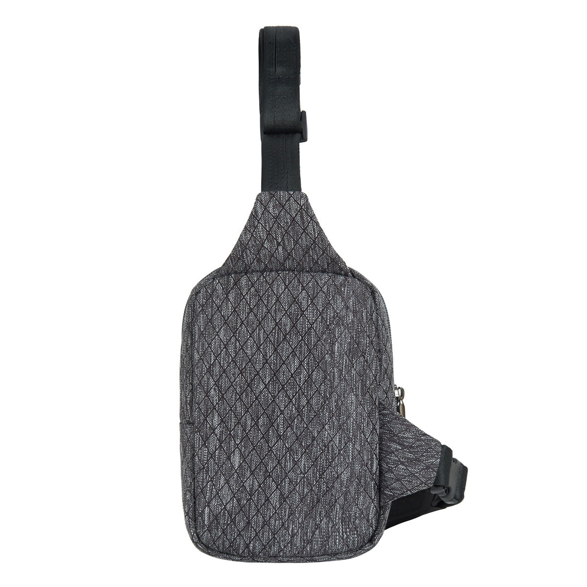 Travelon Anti-Theft Greenlander Compact Sling in gray, made from recycled materials, features a pattern and zipper.