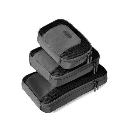 Travelon Pi Never Lost Set of 3 Packing Cubes, small, medium and large stacked in black