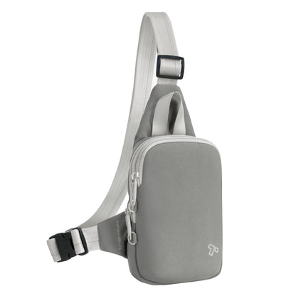Travelon Voyages Anti-Theft Sling: compact design with an adjustable strap, front zip pocket, and key holder.