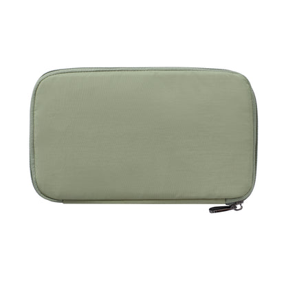 A Travelon RFID Blocking Zip Passport Wallet in light green is shown closed against a white background.