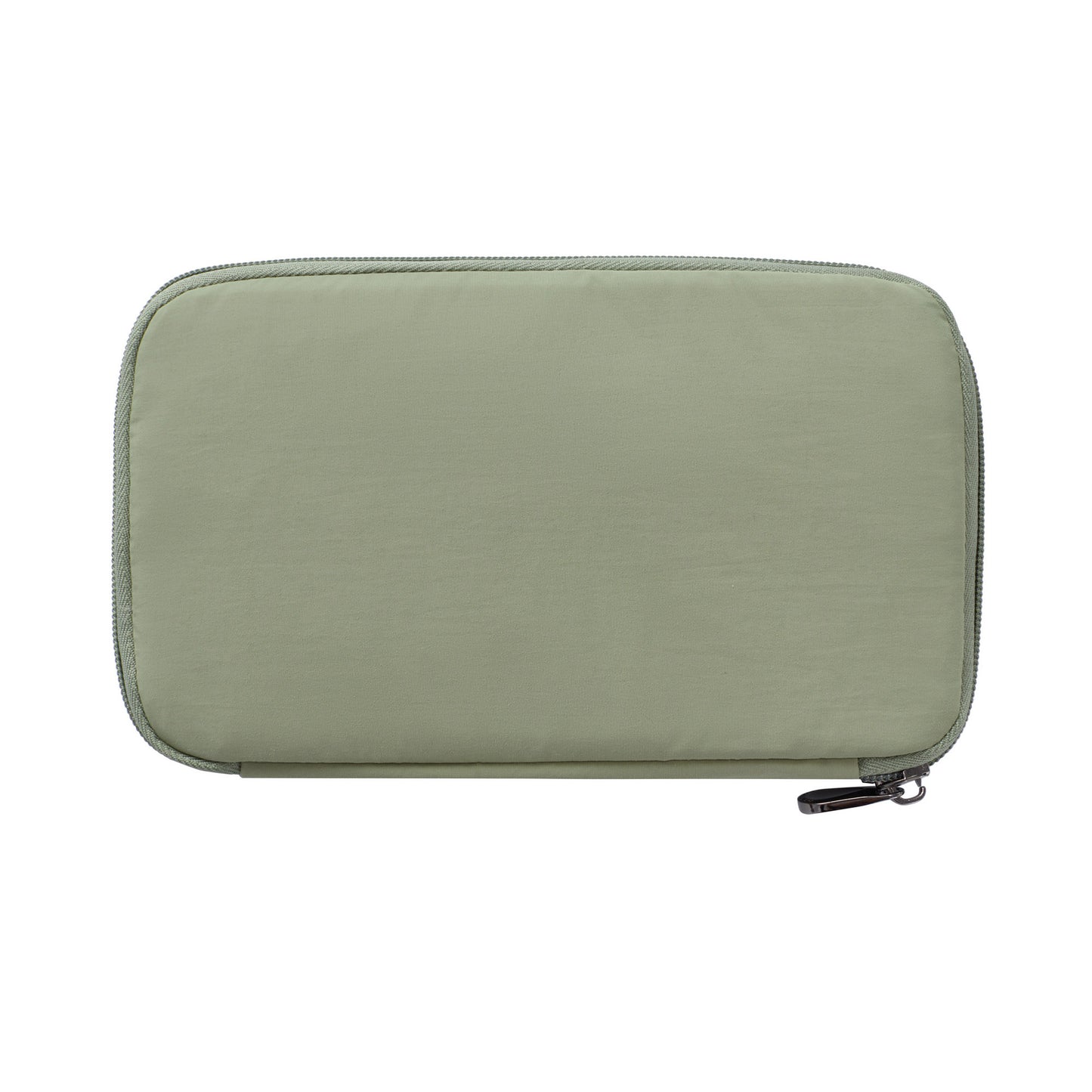 Travelon RFID Blocking Family Passport Wallet in light green, rectangular, smooth surface, white background.
