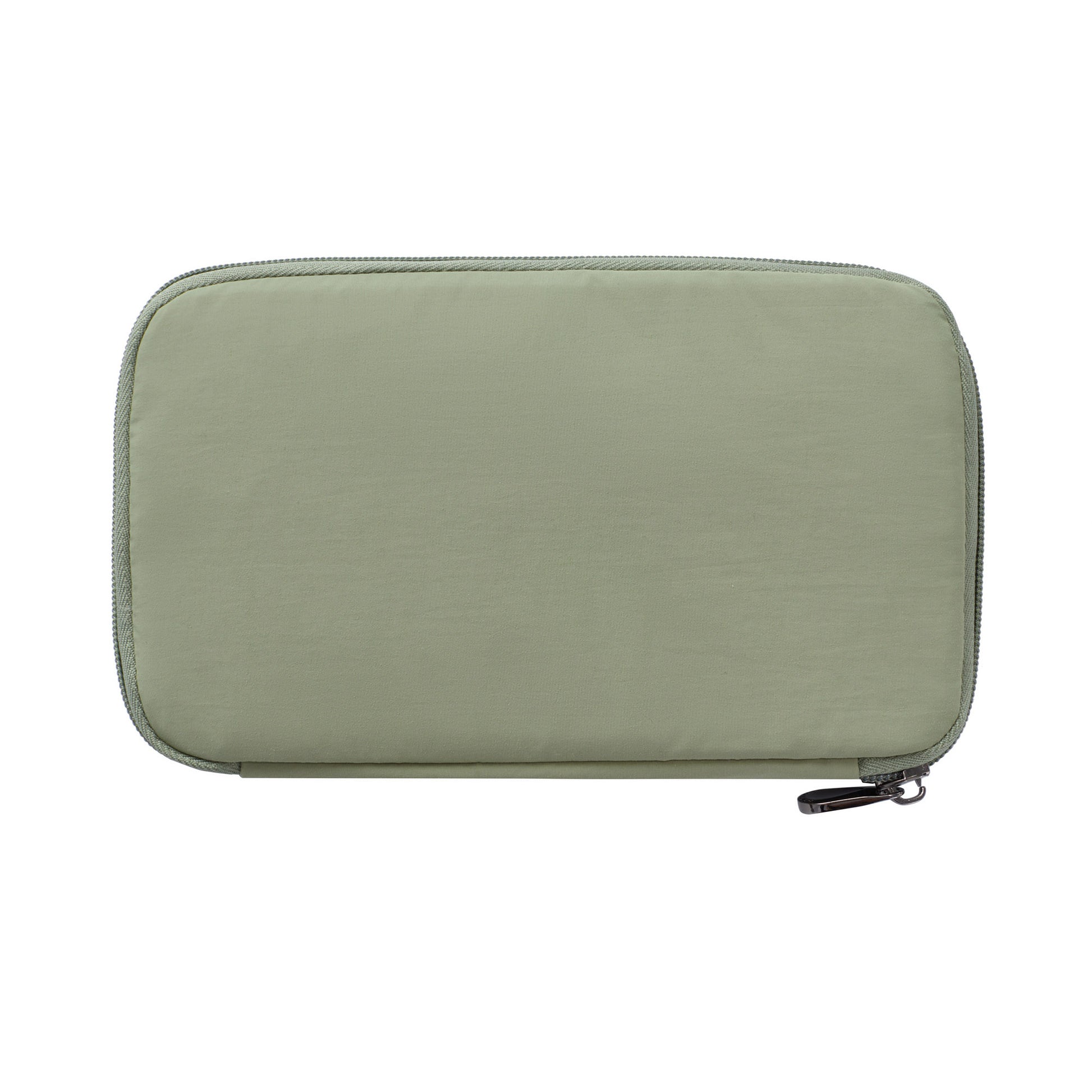 Travelon RFID Blocking Family Passport Wallet in light green, rectangular, smooth surface, white background.