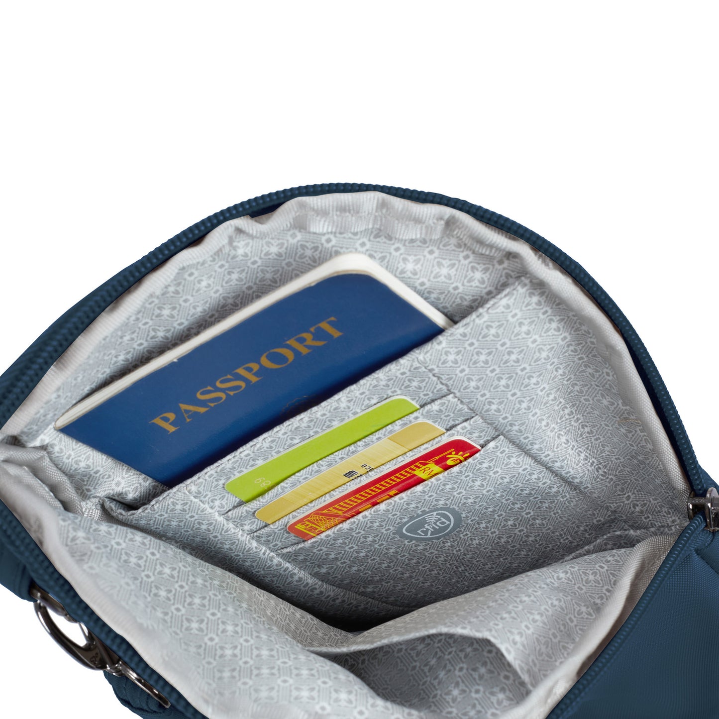 The Travelon Runways Anti-theft Slim Asymmetric Crossbody keeps your passport and cards organized for easy travel.