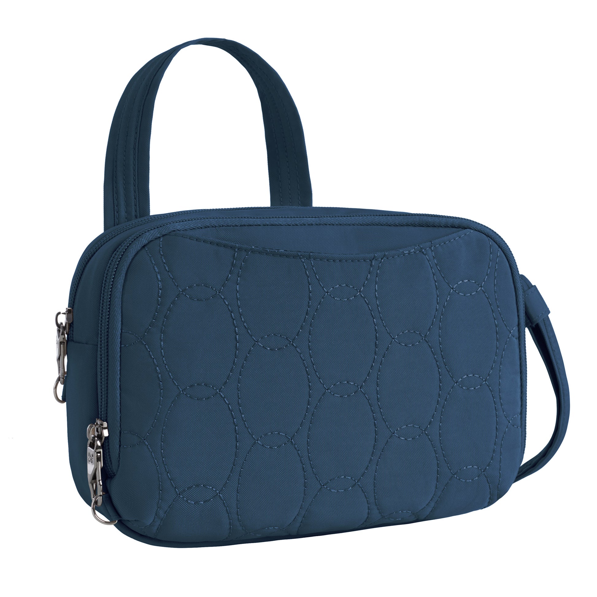 Travelon Runways Anti-theft Double Compartment Crossbody by Travelon; chic blue, double zippers, organized design.