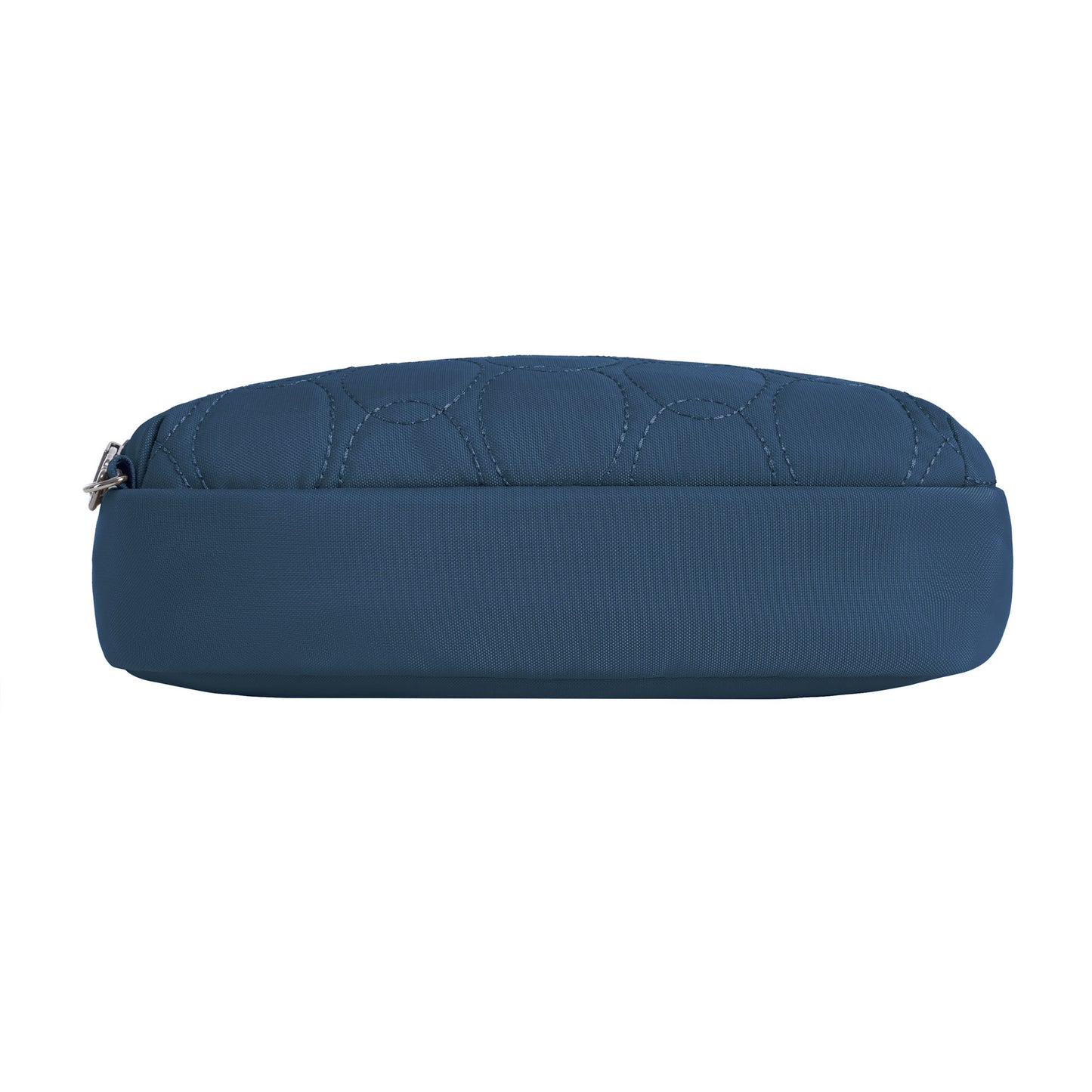 Travelon Runways Anti-theft Double Compartment Crossbody, navy blue with quilted stitching, front view.