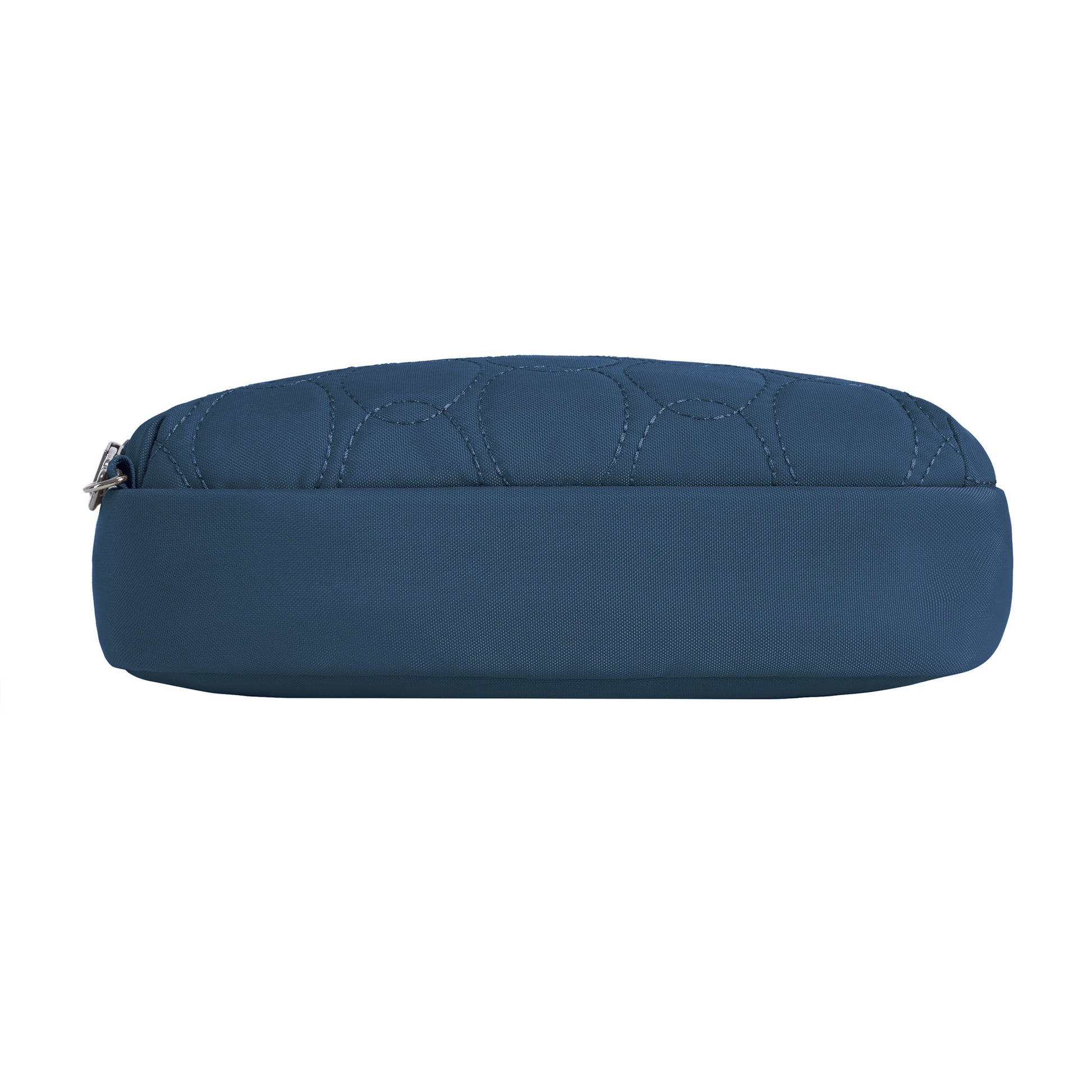 Travelon Runways Anti-theft Double Compartment Crossbody, navy blue with quilted stitching, front view.