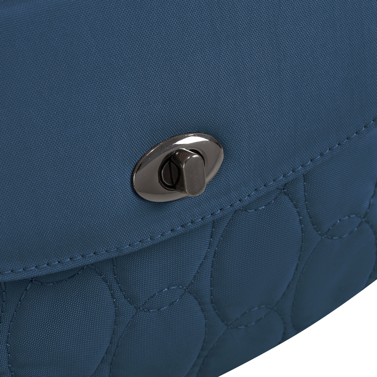 Close-up of the Travelon Runways Anti-theft Medium Crossbody with a chic quilted design and turn-lock closure.