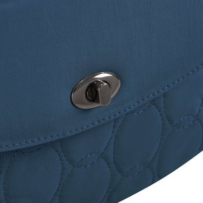 Close-up of the Travelon Runways Anti-theft Medium Crossbody with a chic quilted design and turn-lock closure.