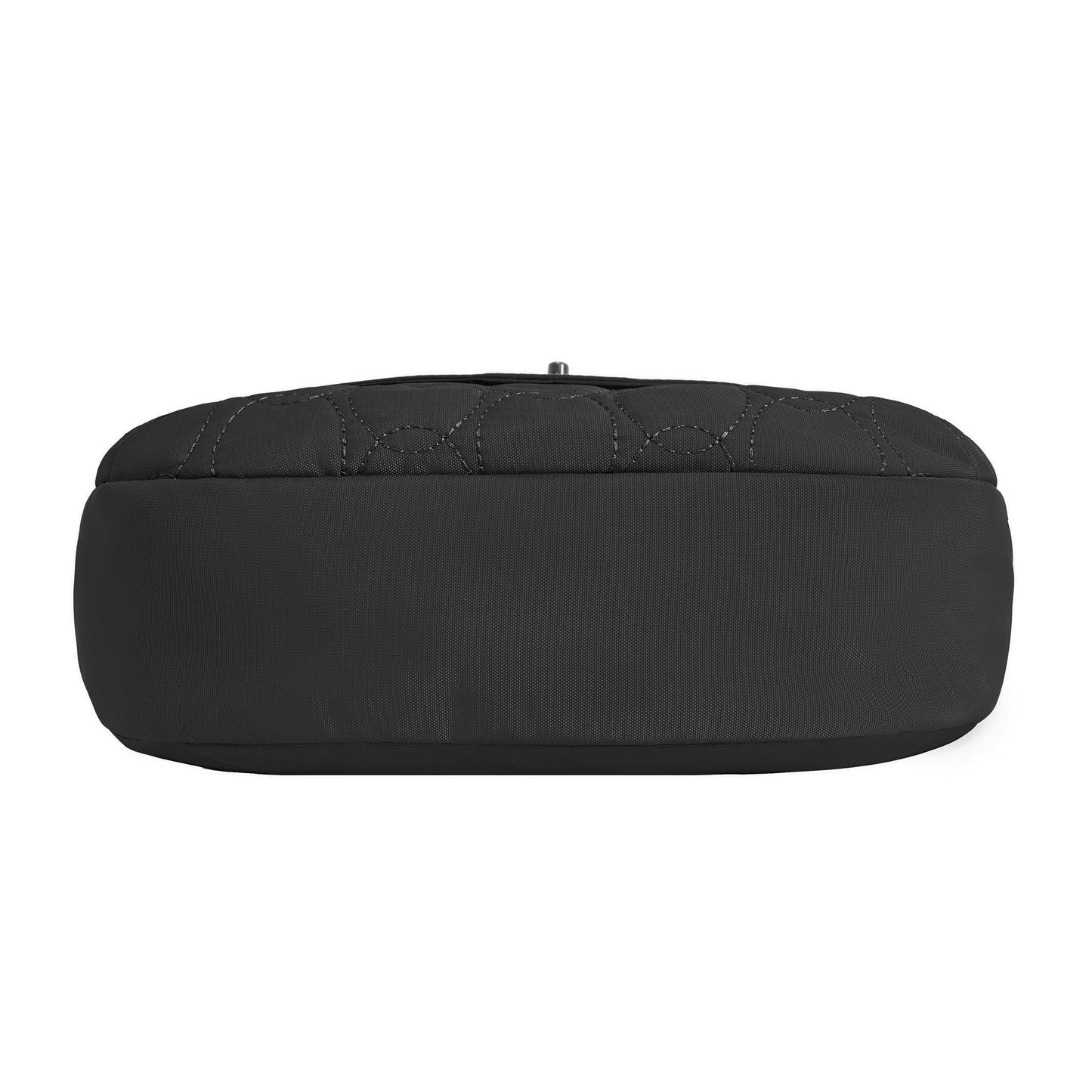 The Travelon Runways Anti-theft Medium Crossbody in black features a smooth base and quilted top stitching.