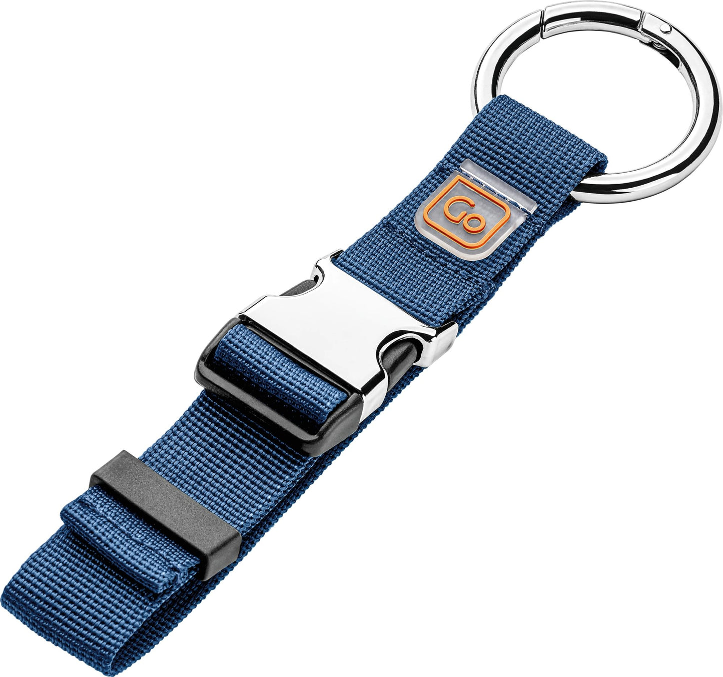 Go Travel Everyday Carry Clip: blue nylon keychain with metal buckle, strap, slider & round key ring by Go Travel.