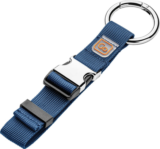 Product Image – Go Travel Everyday Carry Clip: blue nylon keychain with metal buckle, strap, slider & round key ring by Go Travel.