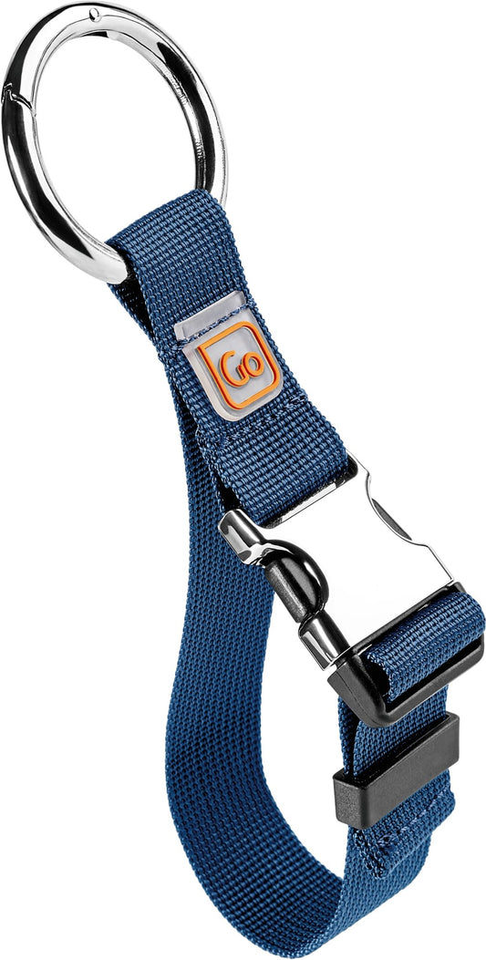 Product Image – Go Travel Everyday Carry Clip: blue nylon strap with metal ring, buckle & slider—ideal travel accessory.
