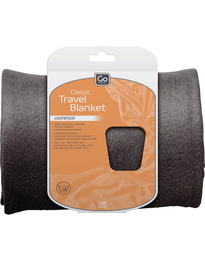 Go Travel Classic Travel Blanket, gun metal grey, rolled up, package view