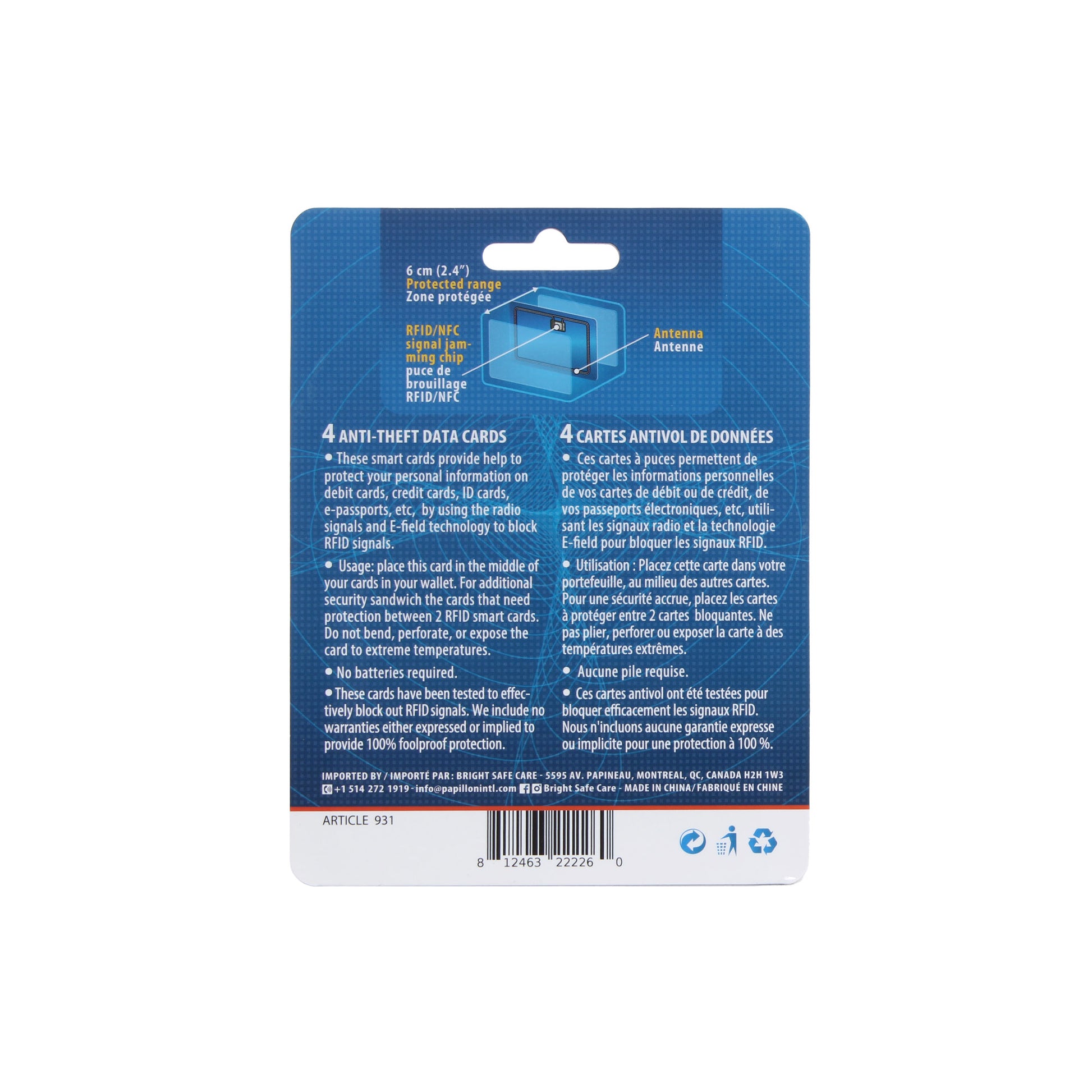 Bright Safe Care RFID Anti-Theft Data Cards - 4pk, package back view