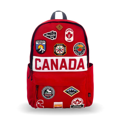 Northern Icons Canada Classic Backpack with Canadian patches and "CANADA" on the front pocket.