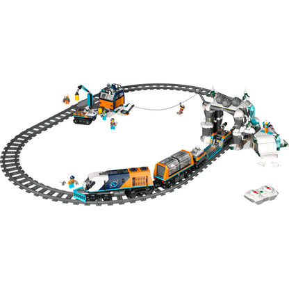 LEGO® Explorers' Arctic Polar Express Train, with tracks, figures & vehicles for STEM adventures.