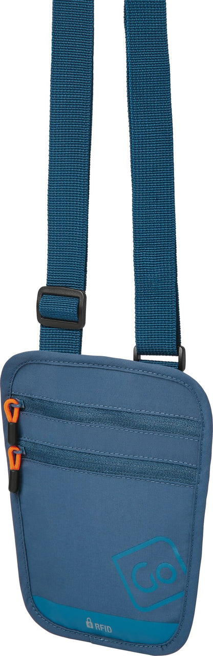 Go Travel RFID Passport Pouch by Go Travel features 2 zippered pockets and adjustable strap for secure travel.