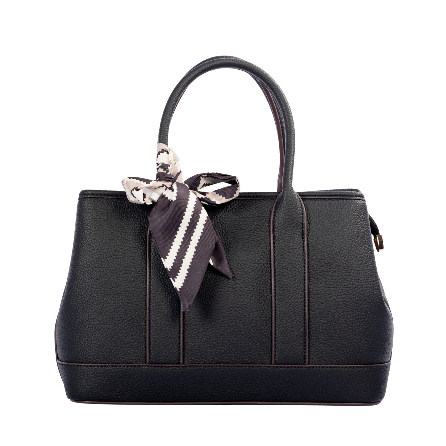 Miss Caprice Solana Handbag: black, structured with double handles and scarf accent, by Miss Caprice.