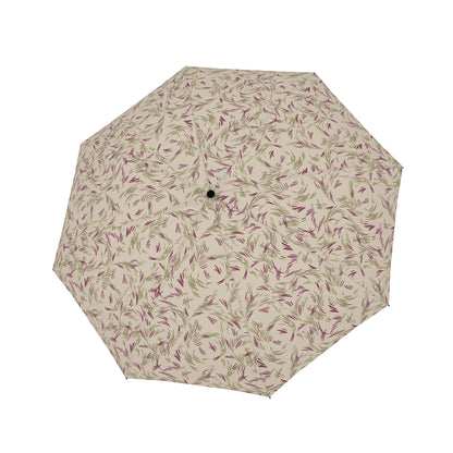 Doppler Nature Mini Umbrella in Wind print, white background with purple and green swirl lines, top open view