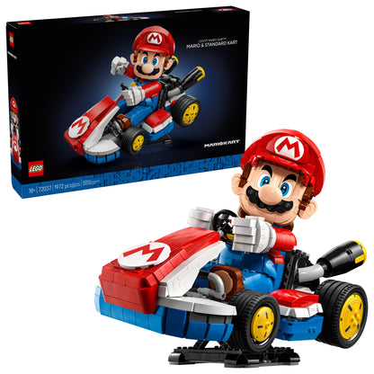 LEGO® Mario Kart™ – Mario & Standard Kart by LEGO, with set details shown on the box in the background.