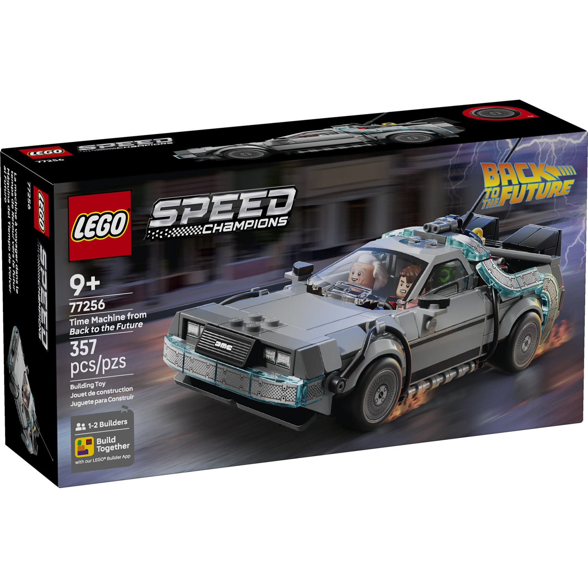 LEGO® Time Machine from Back to the Future, 357-piece car kit for ages 9+, ONLINE ONLY, box shown.