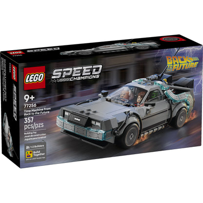 LEGO® Time Machine from Back to the Future, 357-piece car kit for ages 9+, ONLINE ONLY, box shown.
