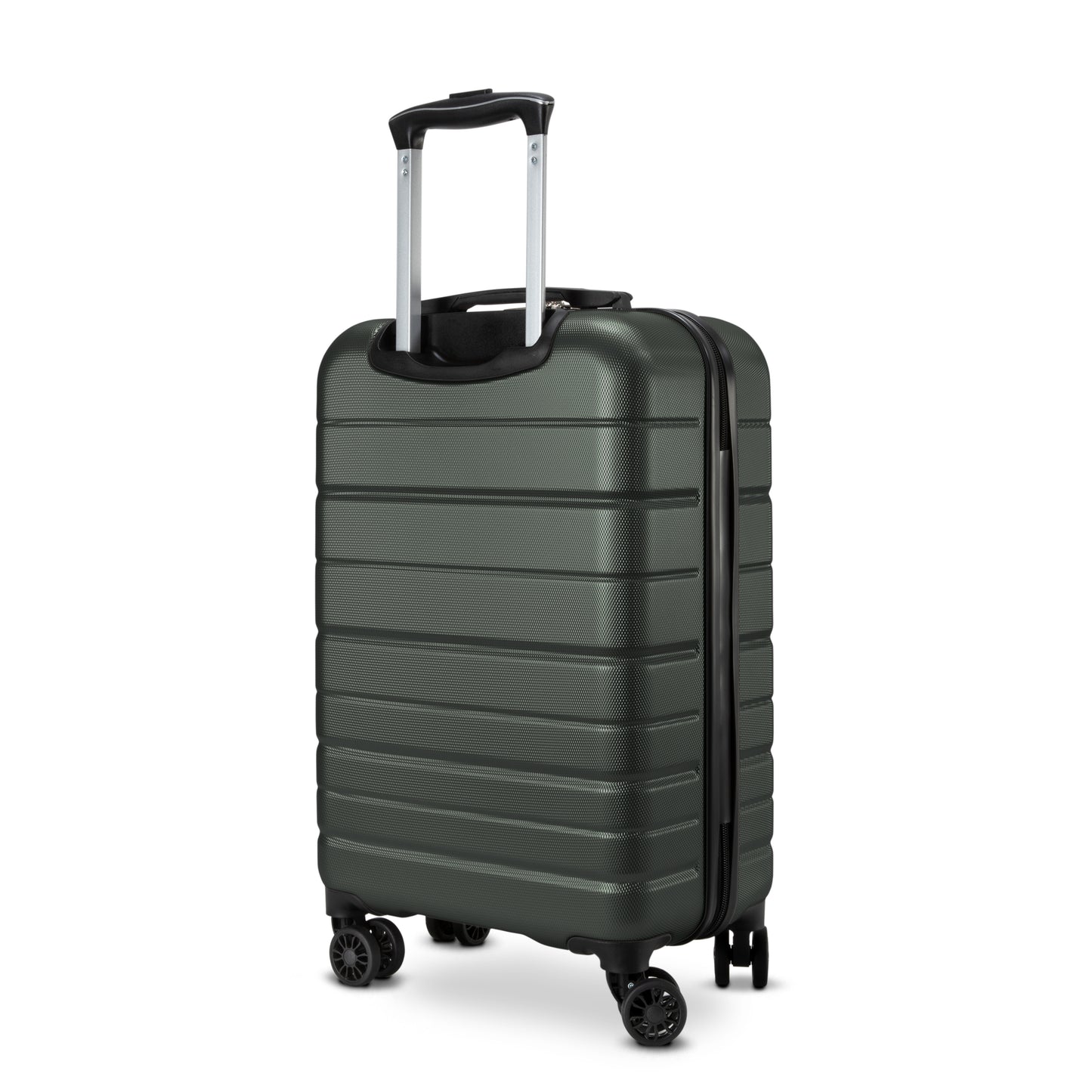 Skyway Epic 2.0 dark green hardside luggage has scratch resistance, 360° dual wheels, and a telescopic handle.