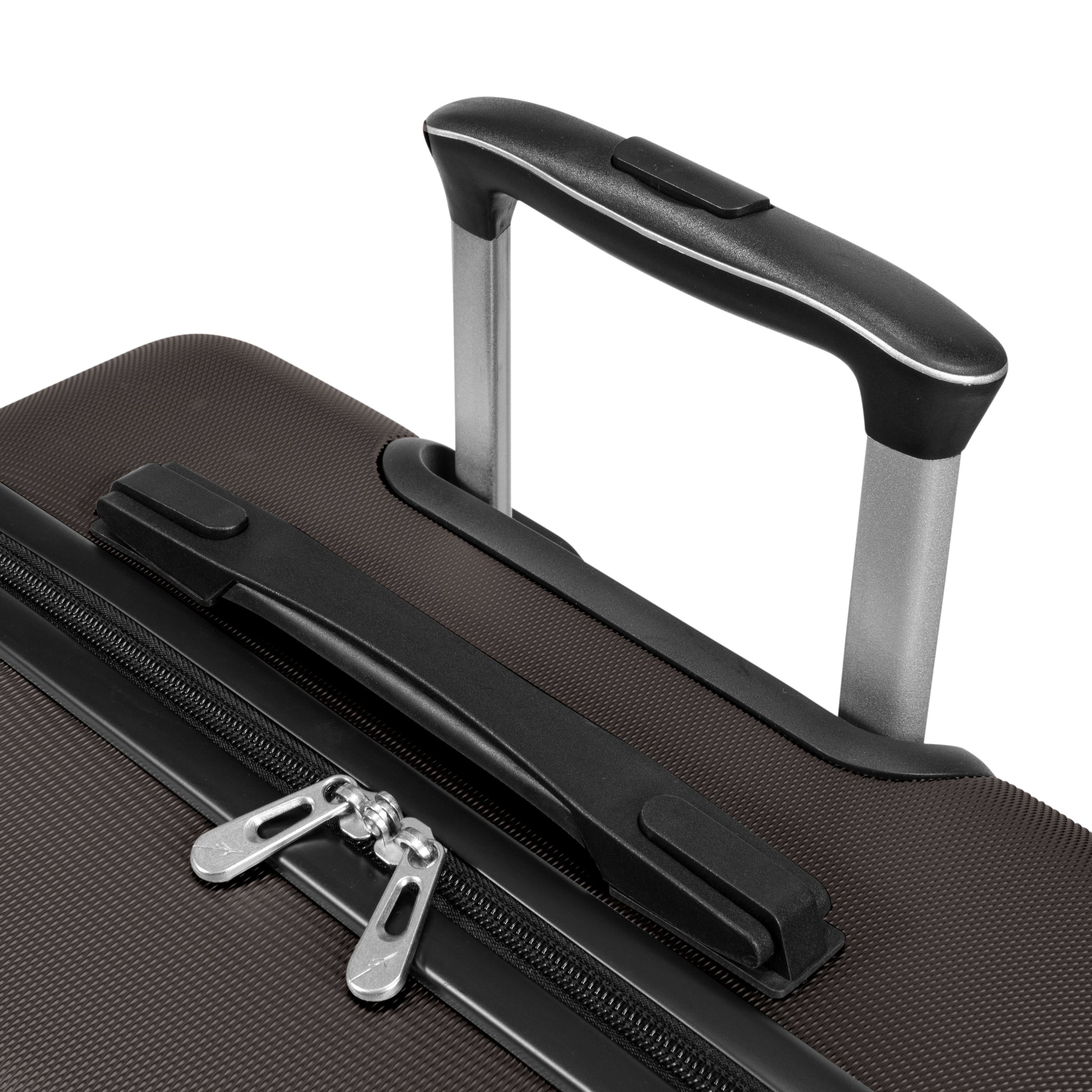 Close-up of the Skyway Epic 2.0 scratch-resistant hardside suitcase with zipper and telescopic handle.