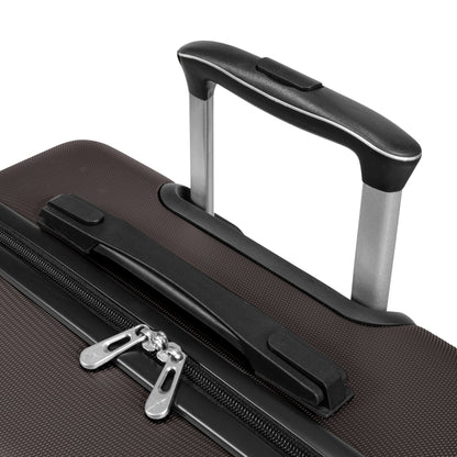 Close-up of the Skyway Epic 2.0 Hardside Medium Check-in Spinner showing its telescopic handle and zipper pulls.
