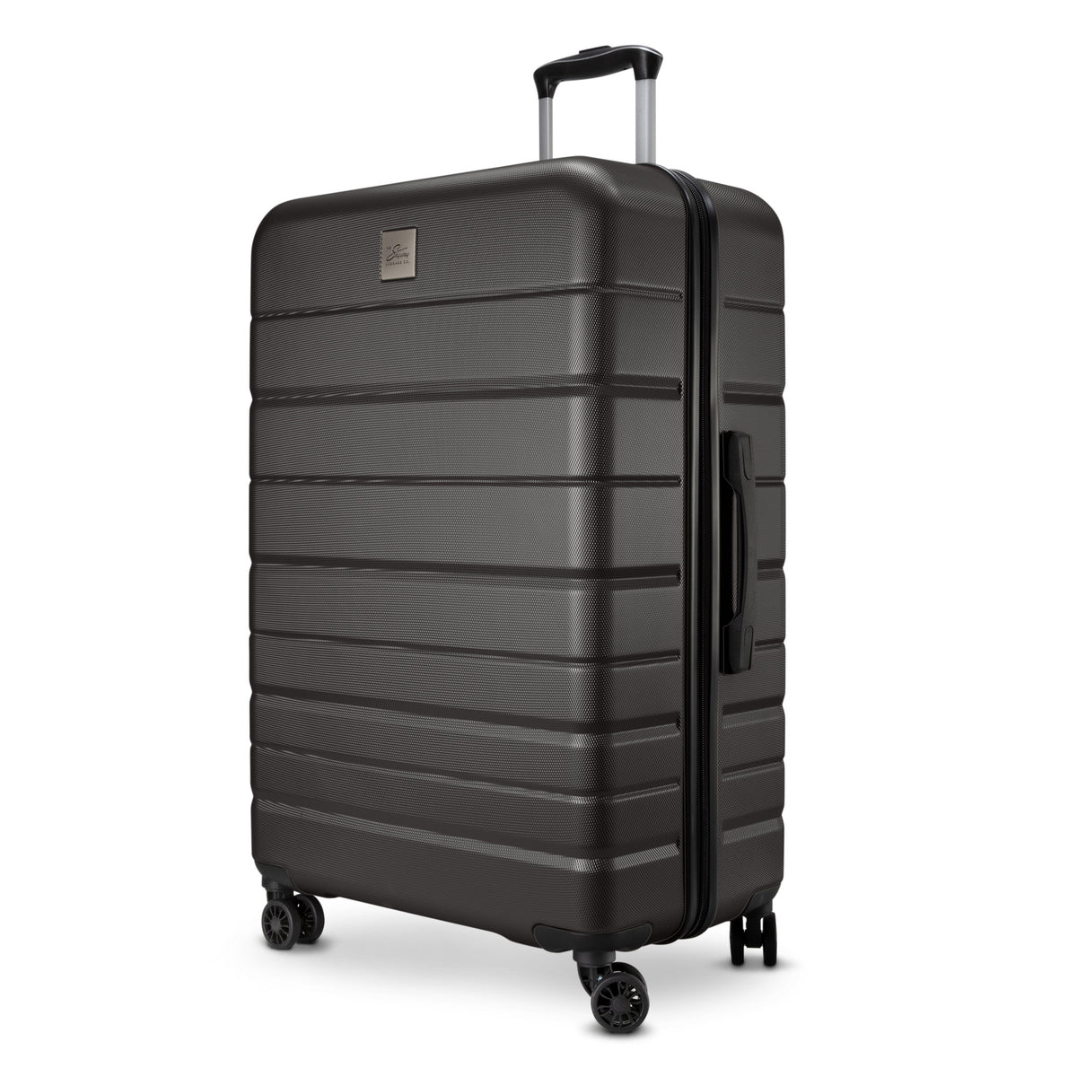 Skyway Epic 2.0 Large Spinner—black hardside, four wheels, top/side handles, striped design.