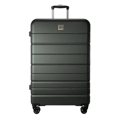 Skyway Epic 2.0 Large Check-in Spinner: Dark green hardside, four wheels, telescopic handle for easy travel.