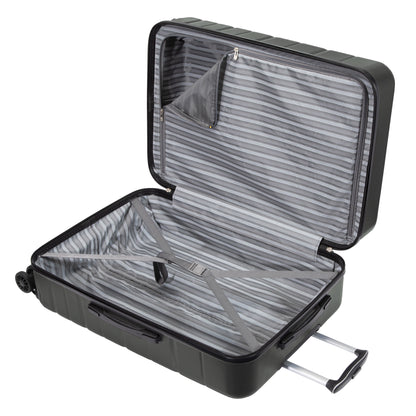 Skyway Epic 2.0 Hardside Spinner with striped interior, zip pocket & retractable handle shown empty.