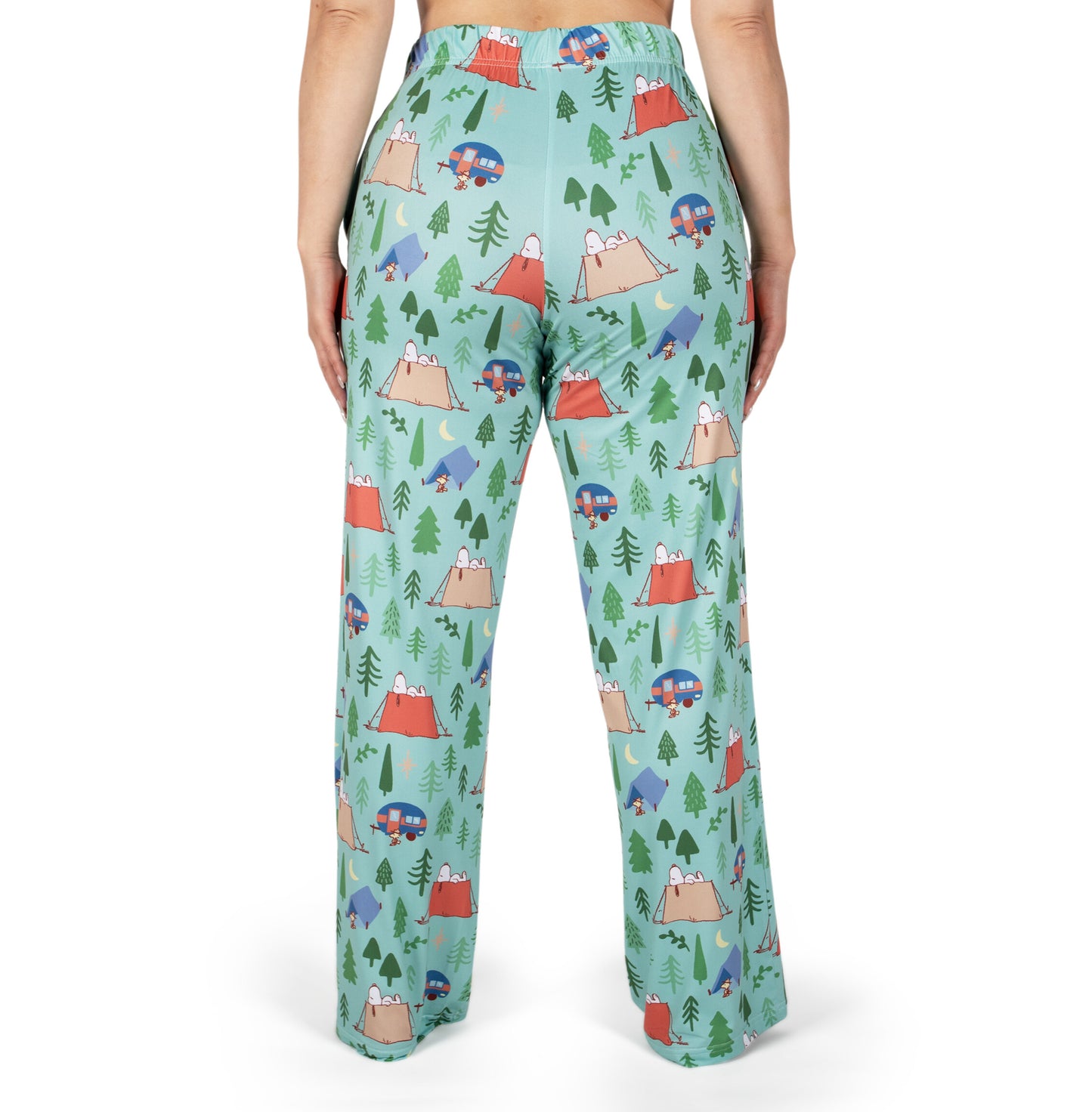 Person shown from the back wearing Brief Insanity Lounge Pants - Peanuts Snoopy Camping by Brief Insanity.