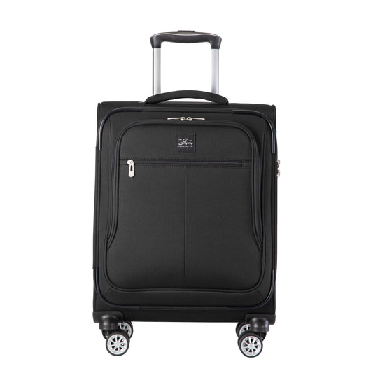 Product Image – Black Skyway Flair 2.0 carry-on suitcase with a TSA-approved lock, retractable handle, and four spinner wheels.