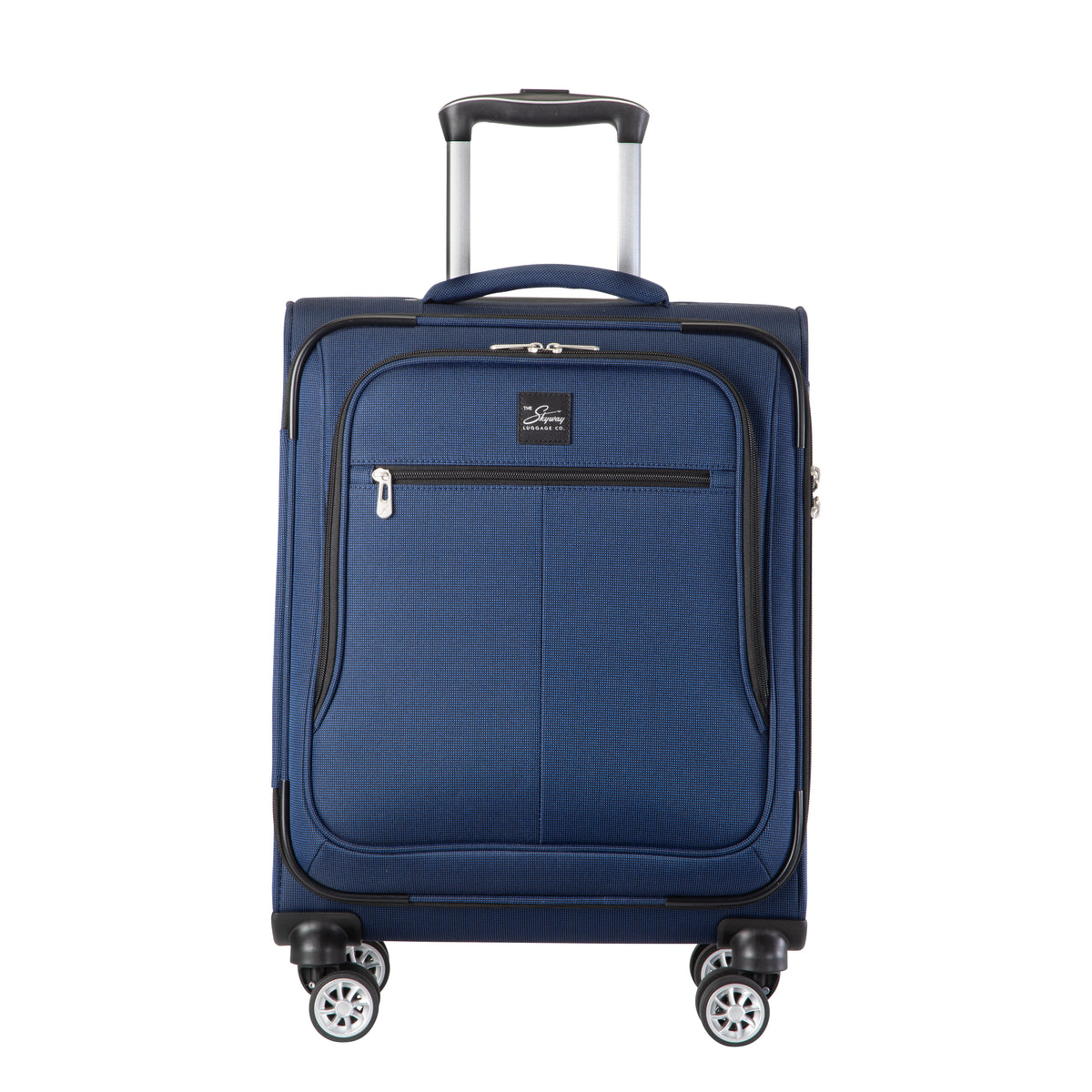 Blue Skyway Flair 2.0 carry-on suitcase with a retractable handle, four spinner wheels, and an expandable design.