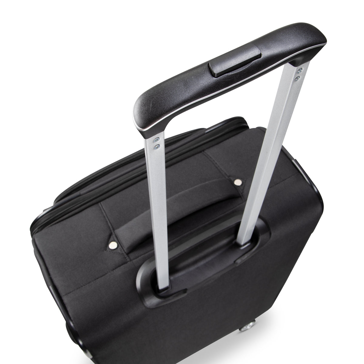 Black Skyway Flair 2.0 upright suitcase with an extended telescoping handle and TSA-approved lock.