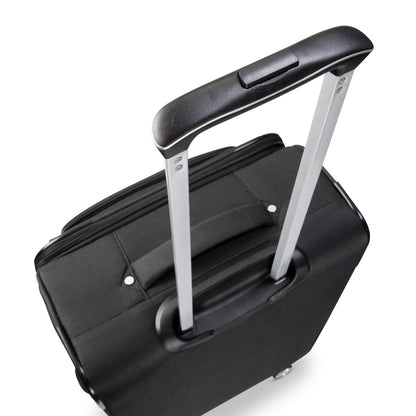 Black Skyway Flair 2.0 upright suitcase with an extended telescoping handle and TSA-approved lock.