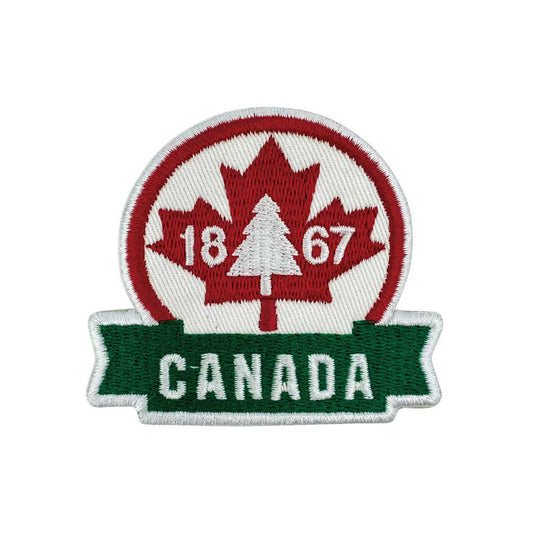 Product Image – Northern Icons Canada 1867 Iron-on Patch features a maple leaf, "1867," tree silhouette, and CANADA.