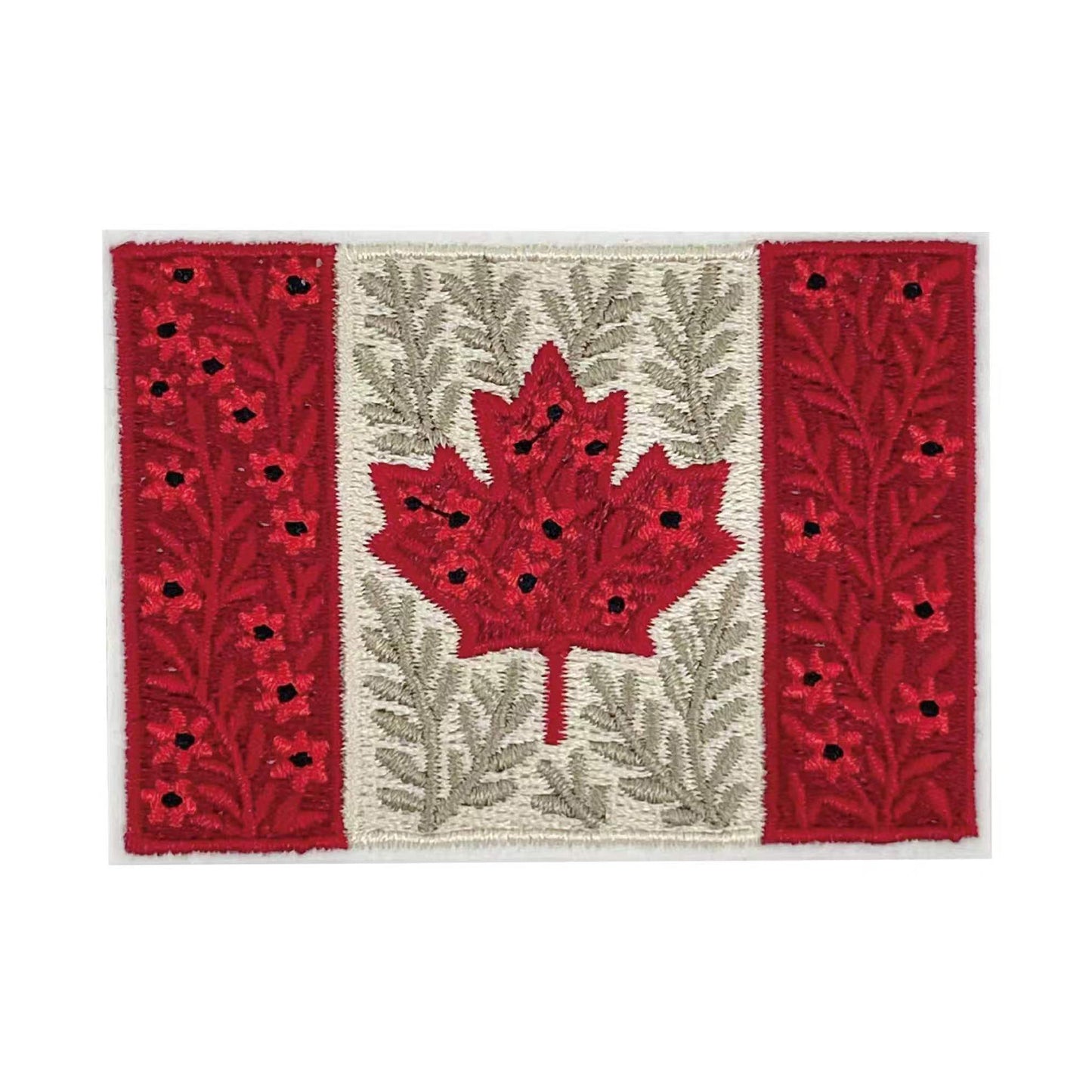 Northern Icons Canada Floral Flag Patch: iron-on embroidered maple leaf & poppy, quality fabric design.