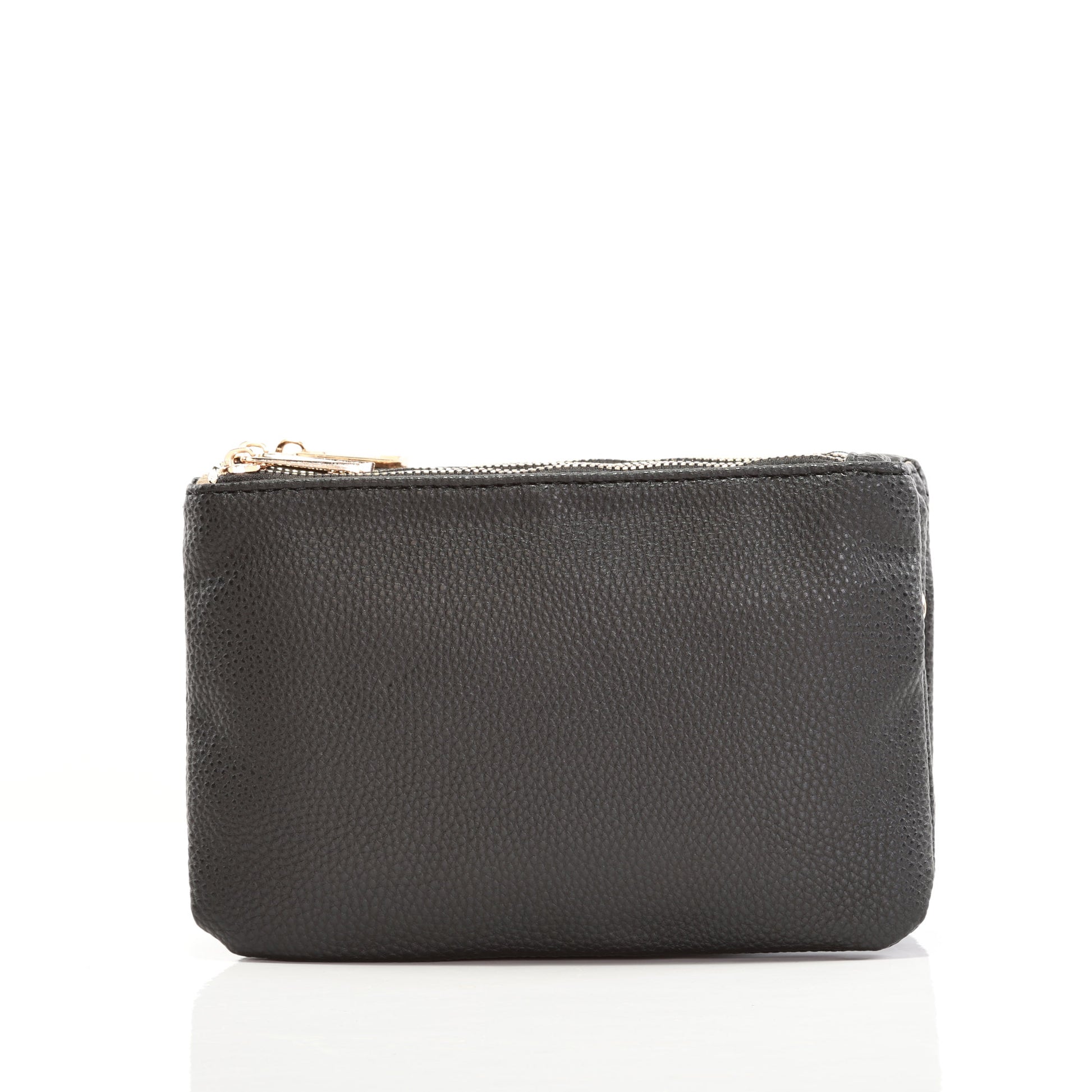 Alina's Triple Zip RFID Crossbody/Wristlet, black, front view