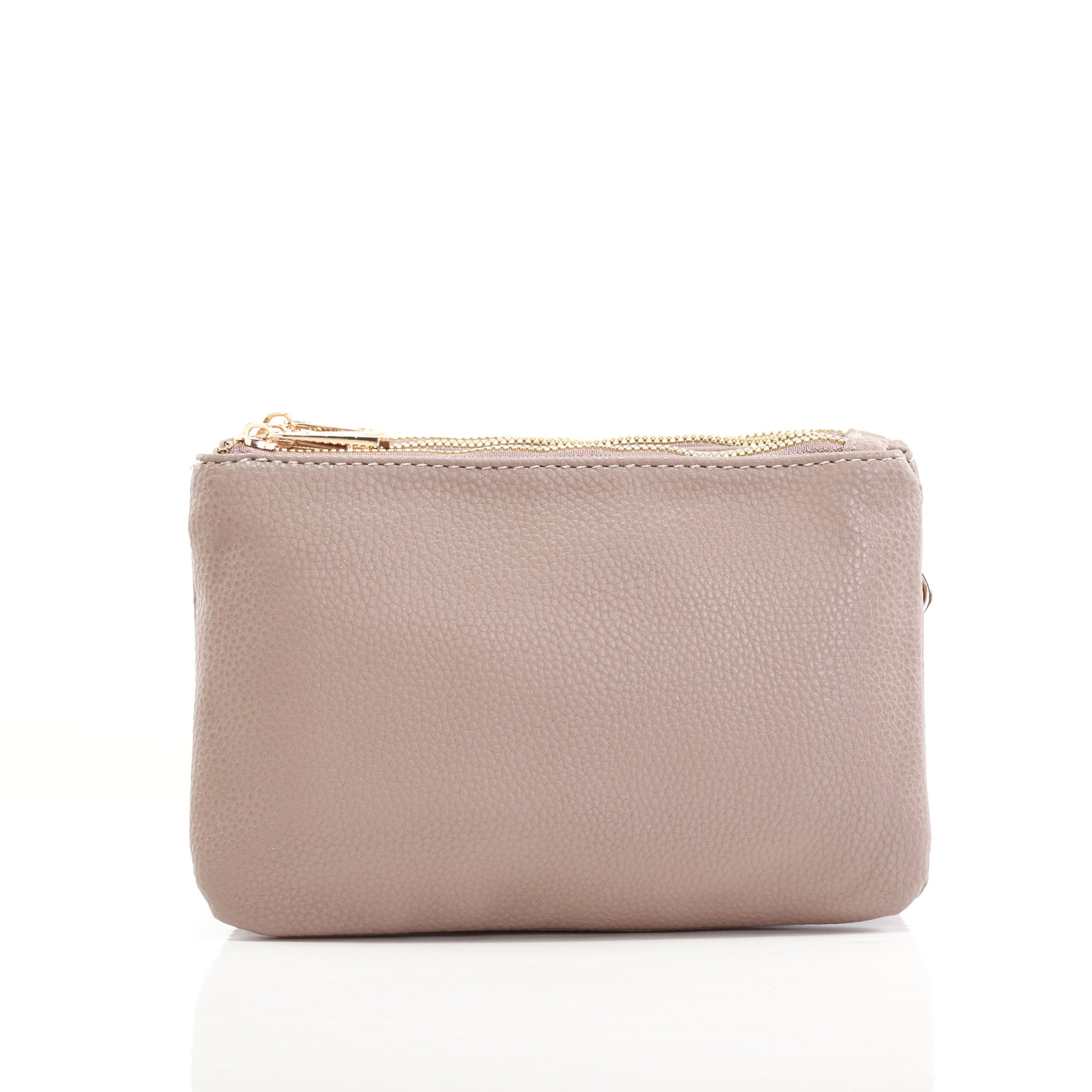 Alina's Triple Zip RFID Crossbody/Wristlet, taupe, front view