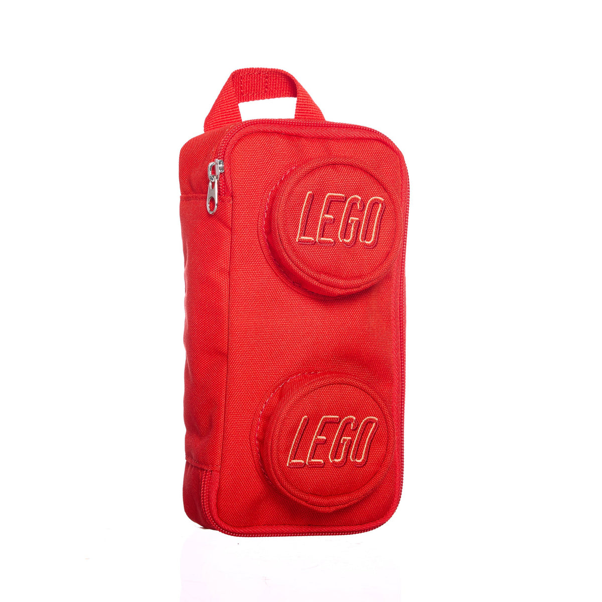 Red rectangular LEGO® Brick Simple Pouch - ONLINE ONLY with two round stud-like pockets on the front.
