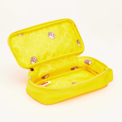 Open yellow LEGO® Brick Simple Pouch with a yellow honeycomb and brick pattern lining.
