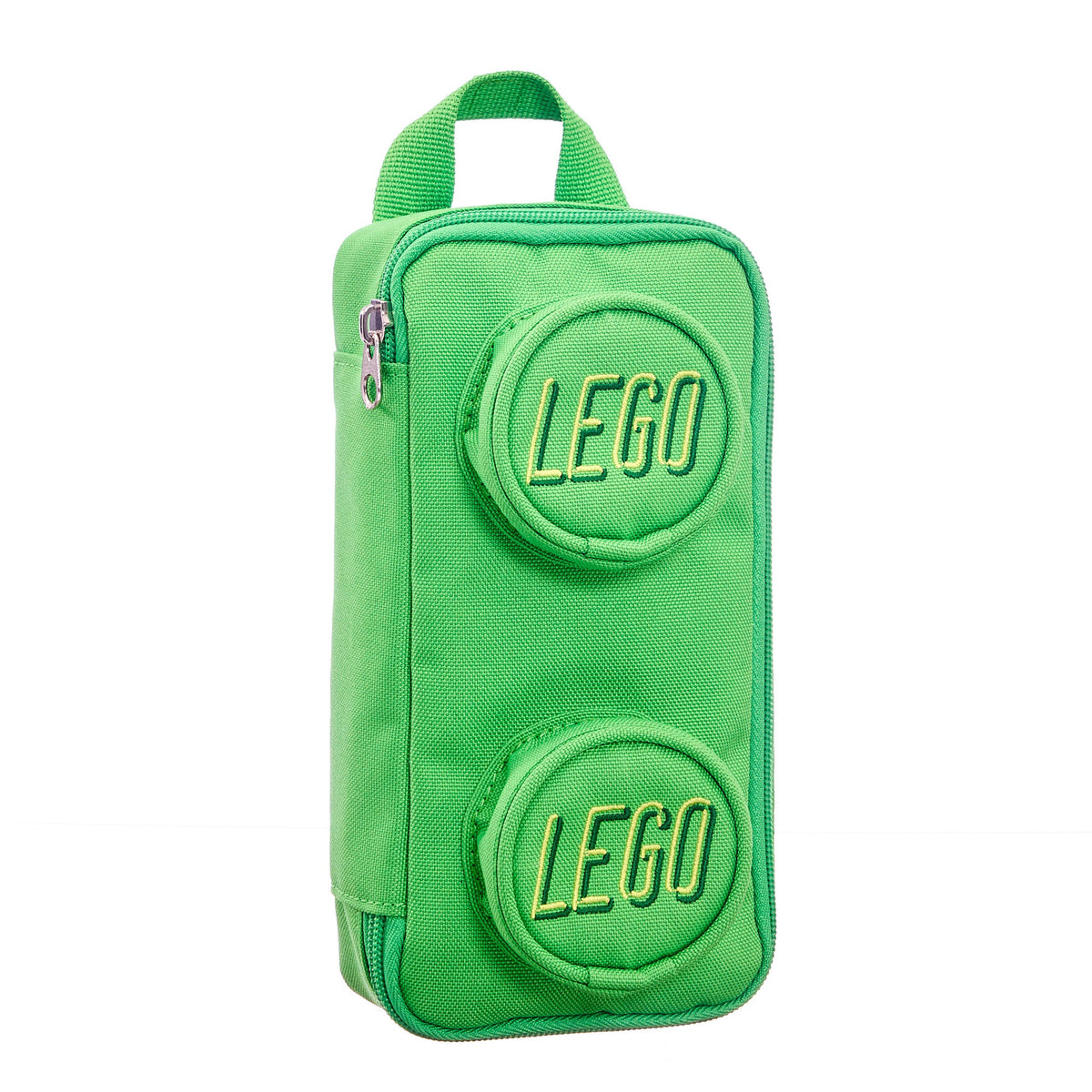 Bright green rectangular LEGO® Brick Simple Pouch with two circular, raised stud details on the front.