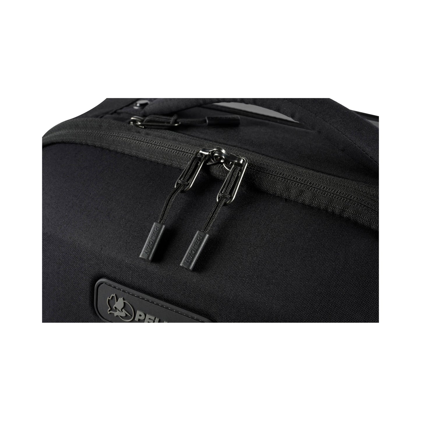 Pelican™ Aegis Carry-on 4-Wheel Hybrid Duffel, black, close up of lockable zipper pulls.