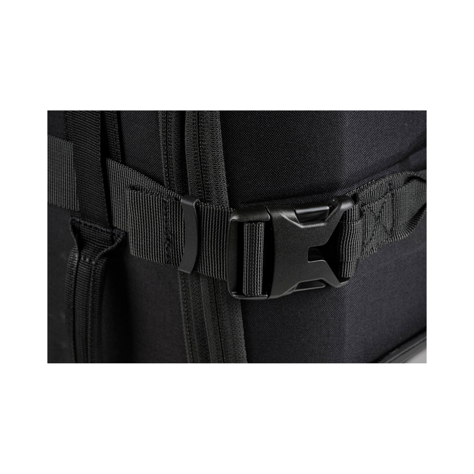 Pelican™ Aegis Carry-on 4-Wheel Hybrid Duffel, black, close up of wrap around buckle strap.