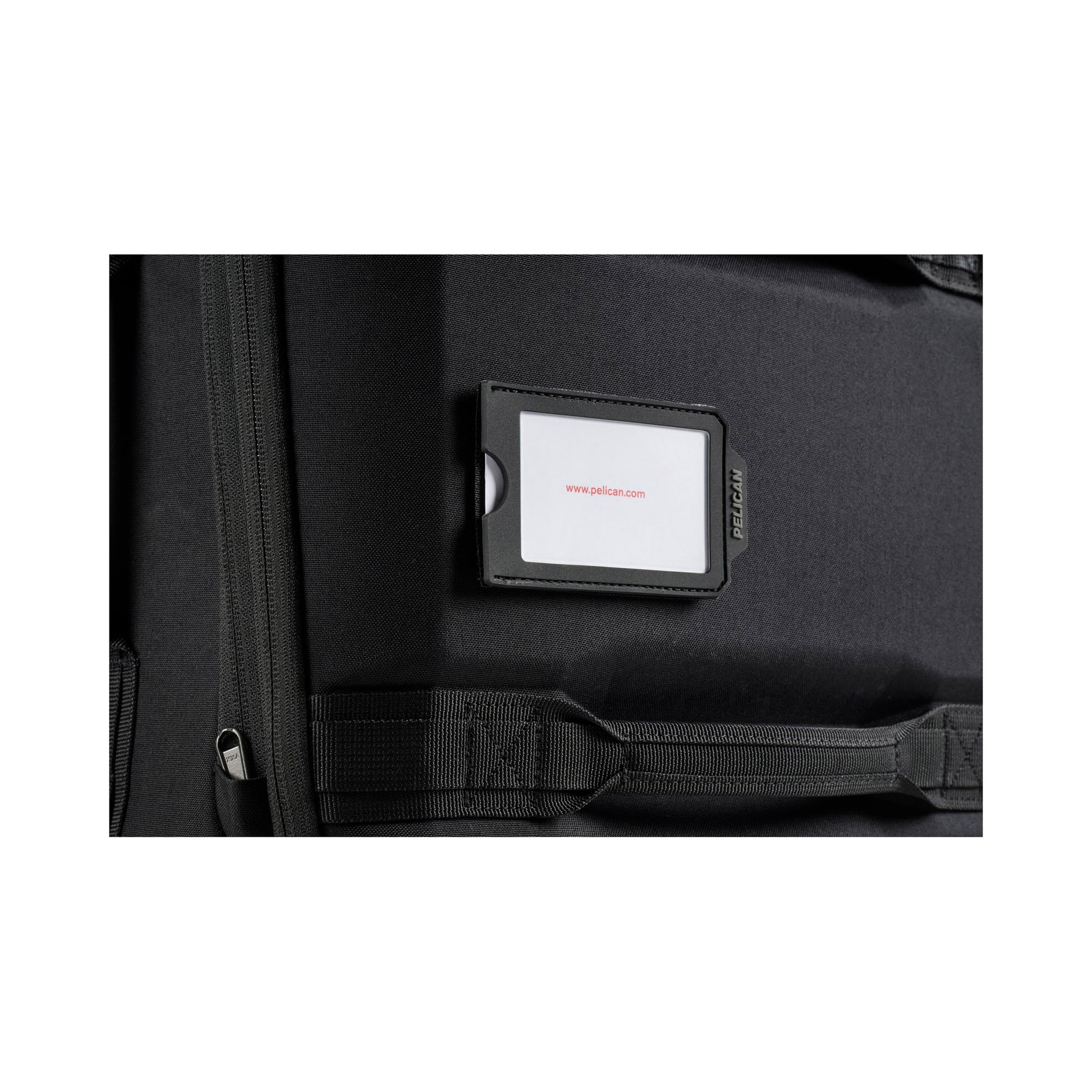 Pelican™ Aegis Carry-on 4-Wheel Hybrid Duffel, black, close up of name tag.