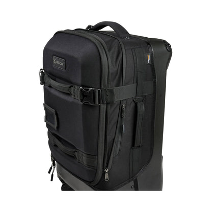 Pelican™ Aegis Carry-on 4-Wheel Hybrid Duffel, black, close up of front angled view.